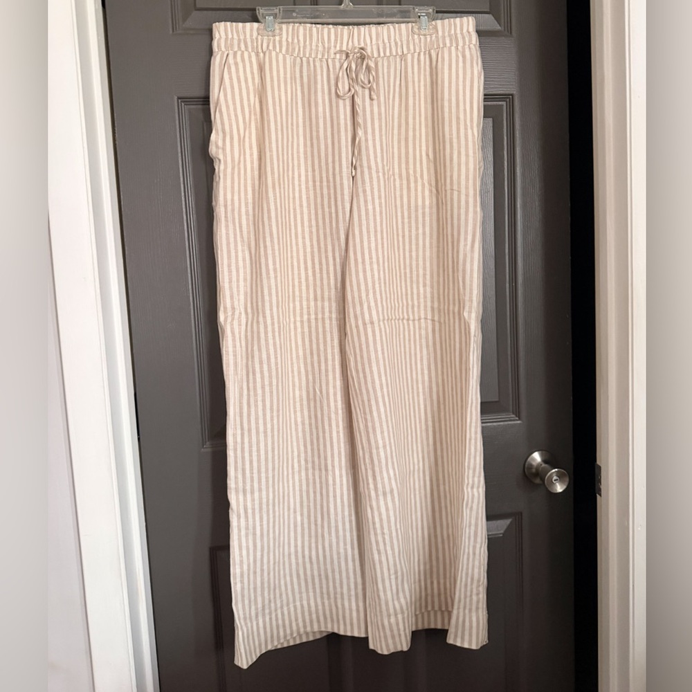 a new day Cream Striped Wide Leg Linen Pants